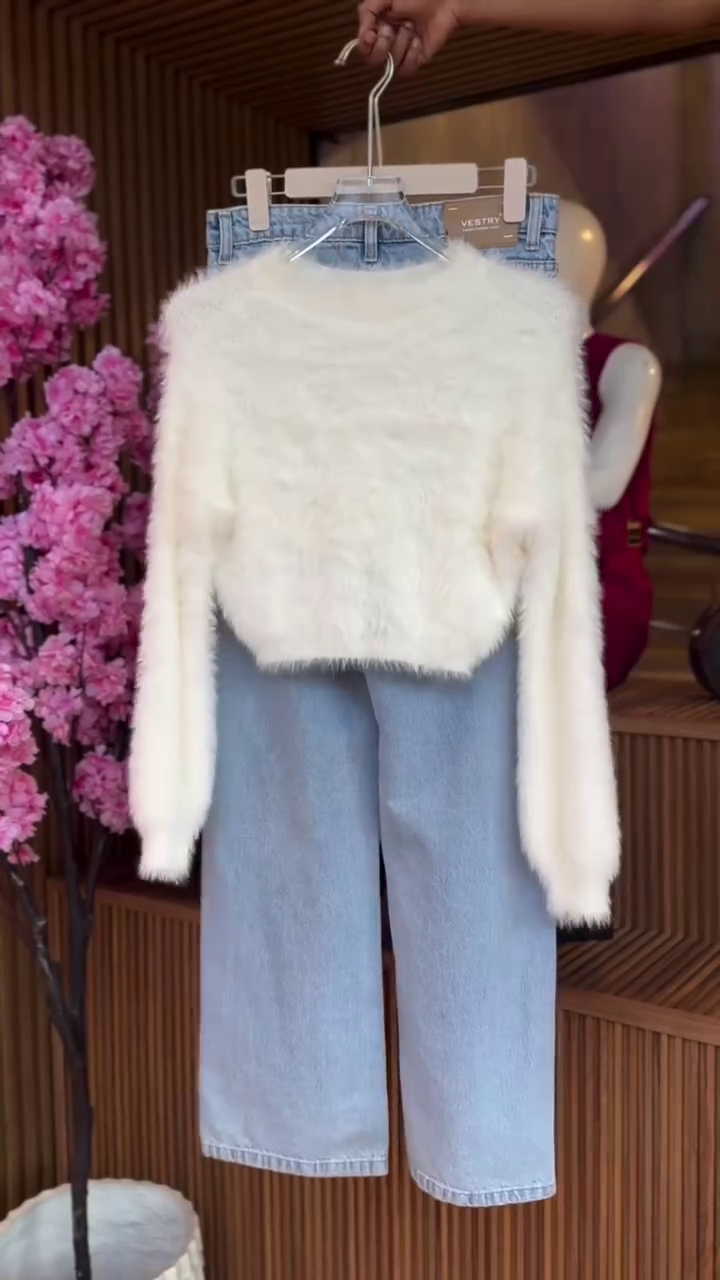 Soft Fur Sweater Denim Co-ord
