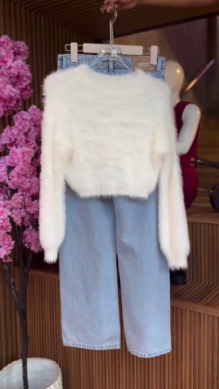 Soft Fur Sweater Denim Co-ord