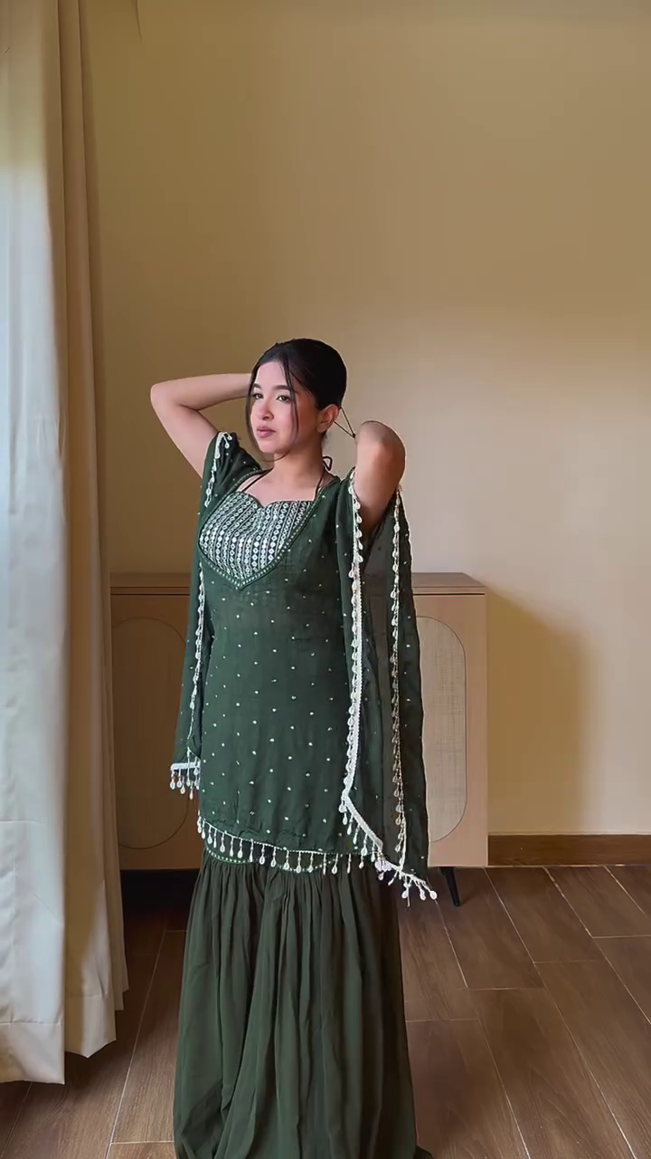 Elegant Dark Green Sharara Set – Festive Royal Charm
