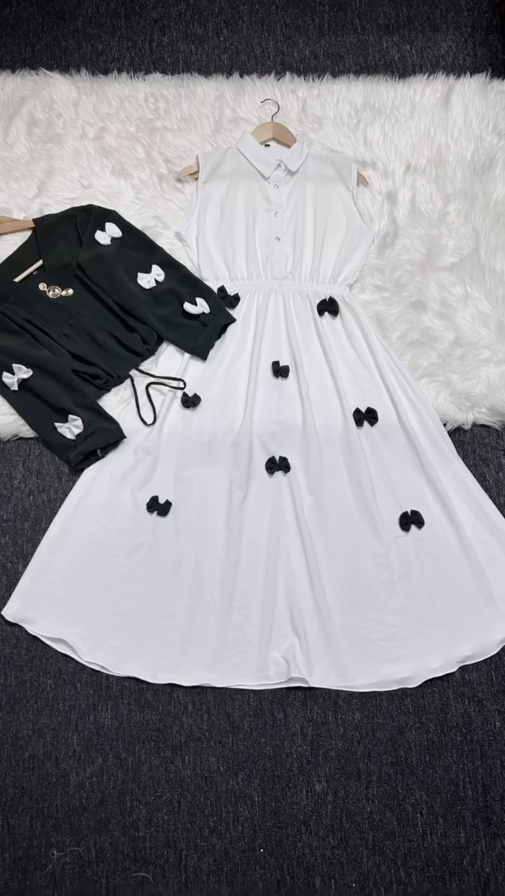 Chic White Bow Dress with Maroon Shrug – Cute & Stylish Combo