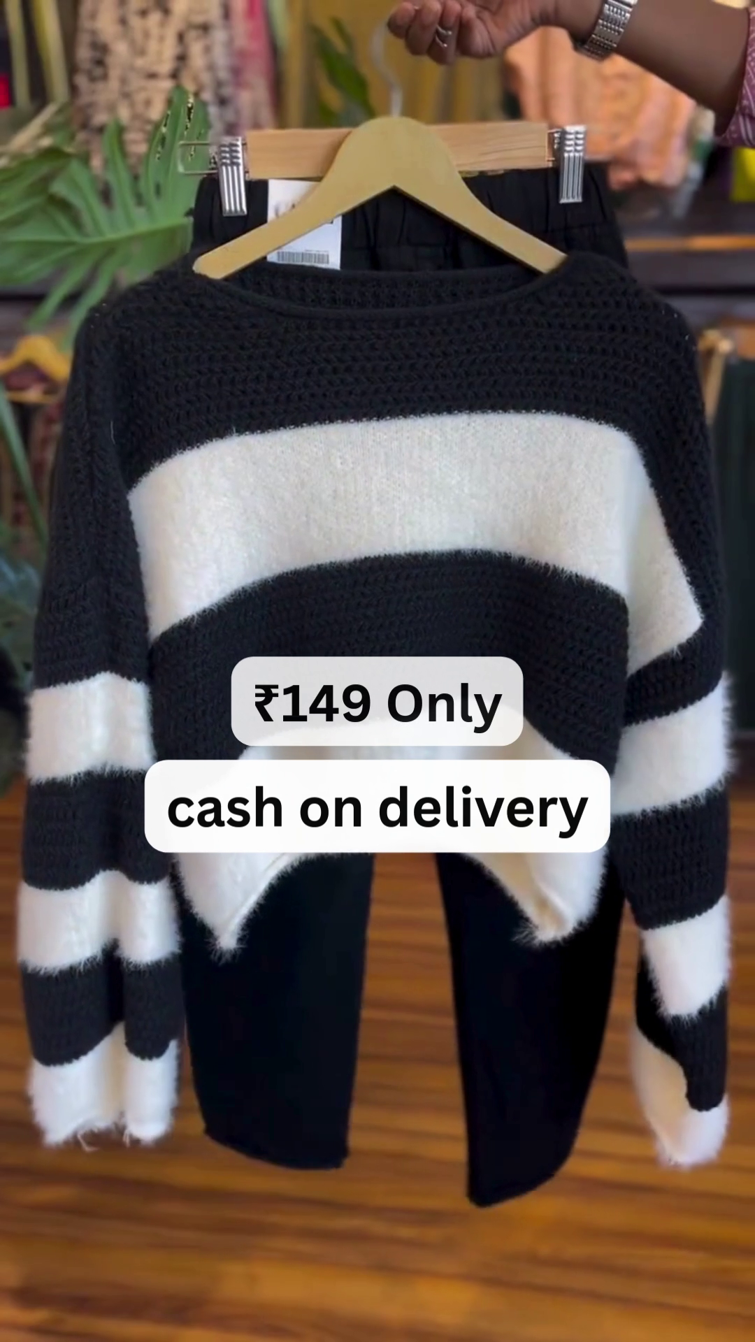 Cozy Black & White Fuzzy Sweater – Winter Steal at ₹149