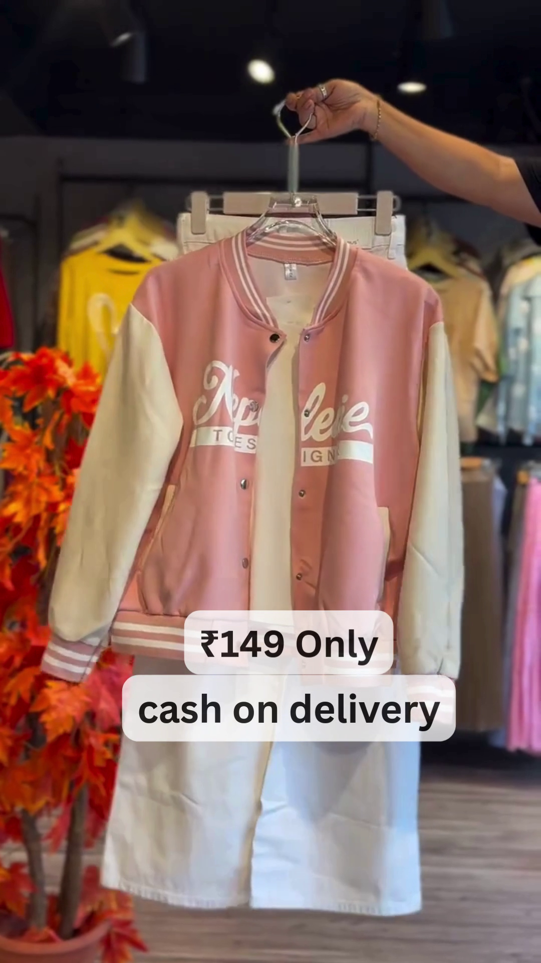 Trendy Pink Varsity Jacket – Sporty Chic at ₹149