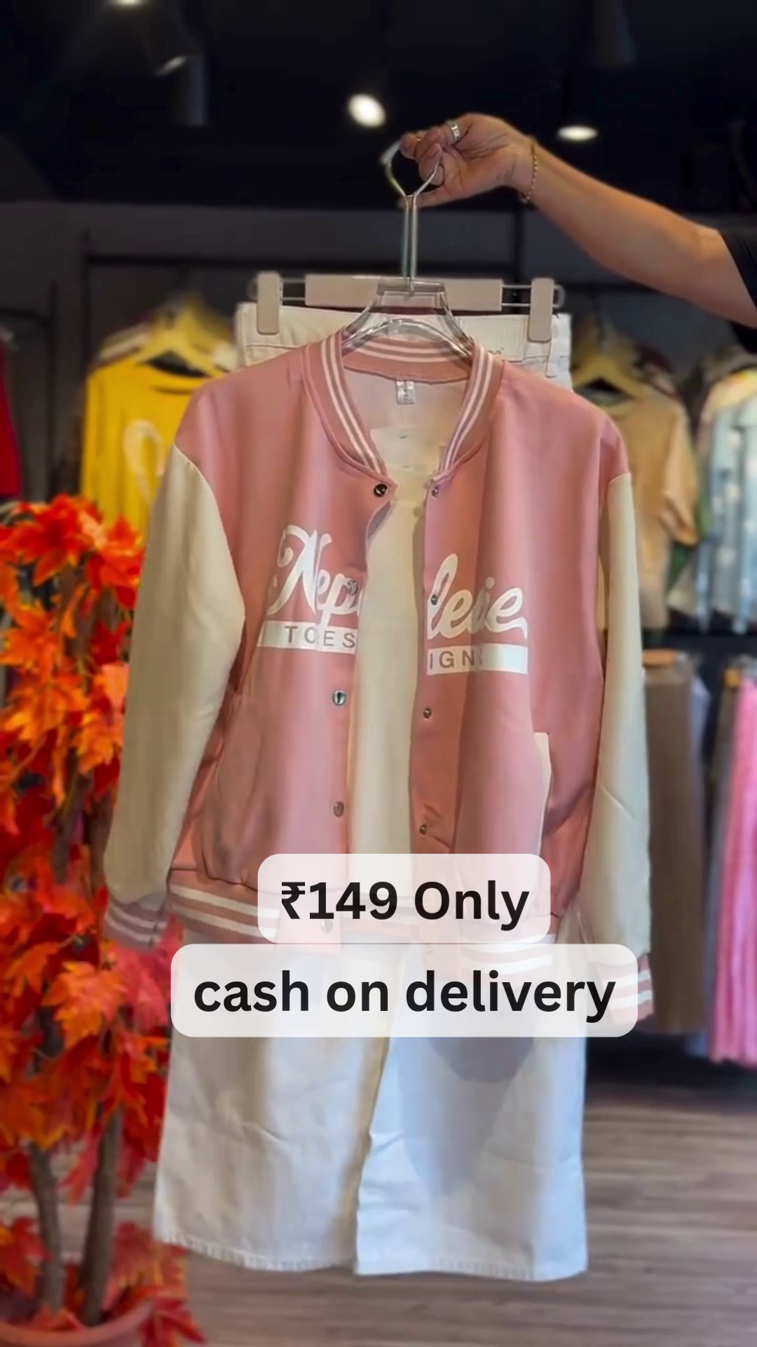 Trendy Pink Varsity Jacket – Sporty Chic at ₹149
