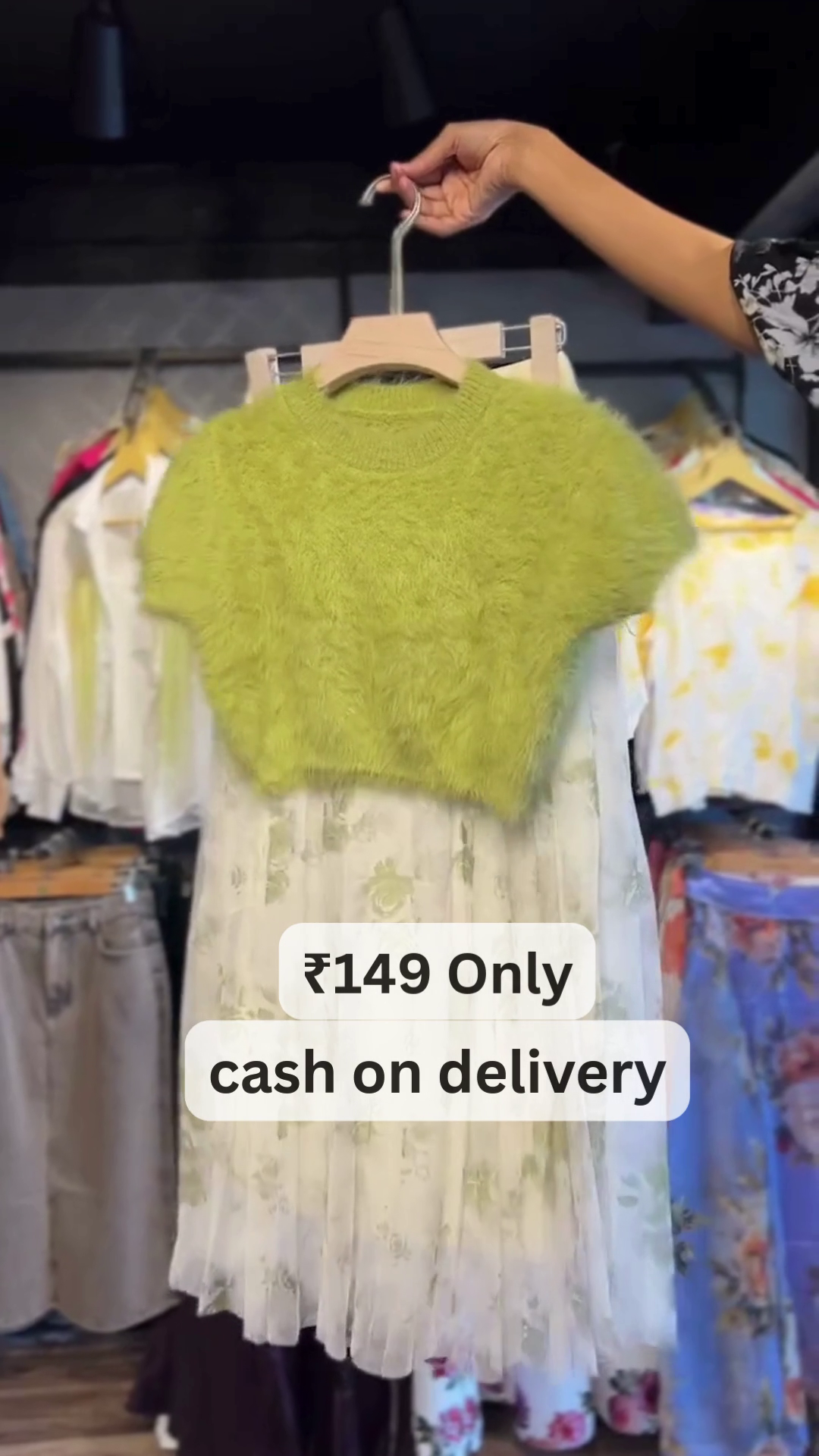 Lime Green Fuzzy Sweater – Bright Winter Style ₹149
