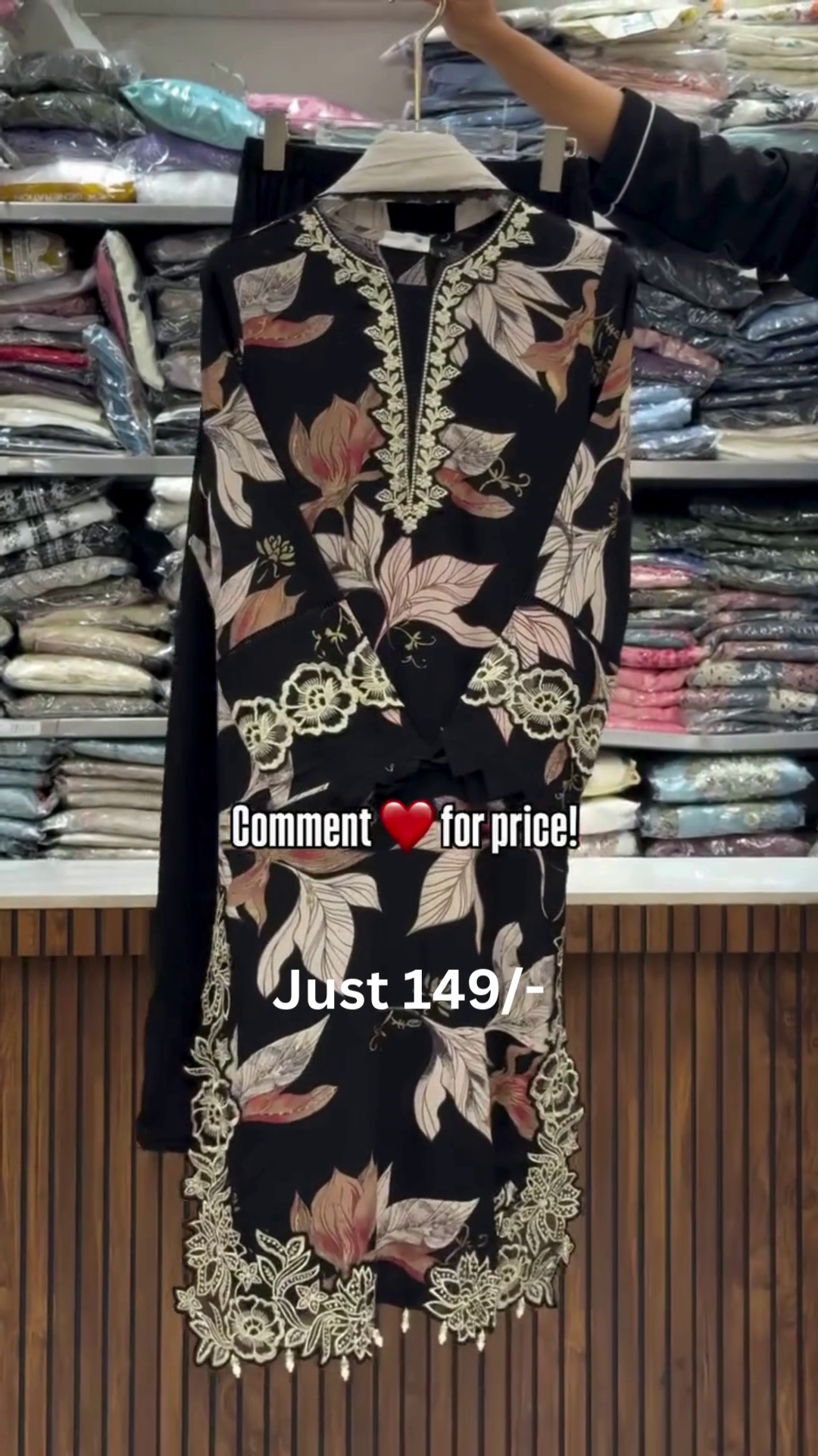 Elegant Black Floral Kurti – Festive Style ₹149