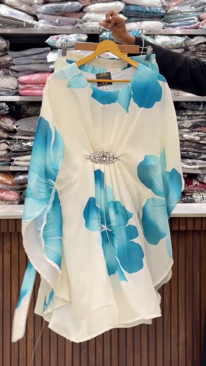 Flowy Blue Floral Kaftan – Graceful & Glam ₹149