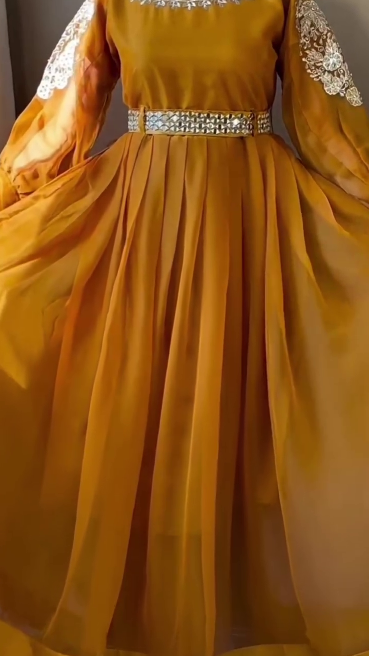 Regal Mustard Anarkali with Embellished Waist Belt