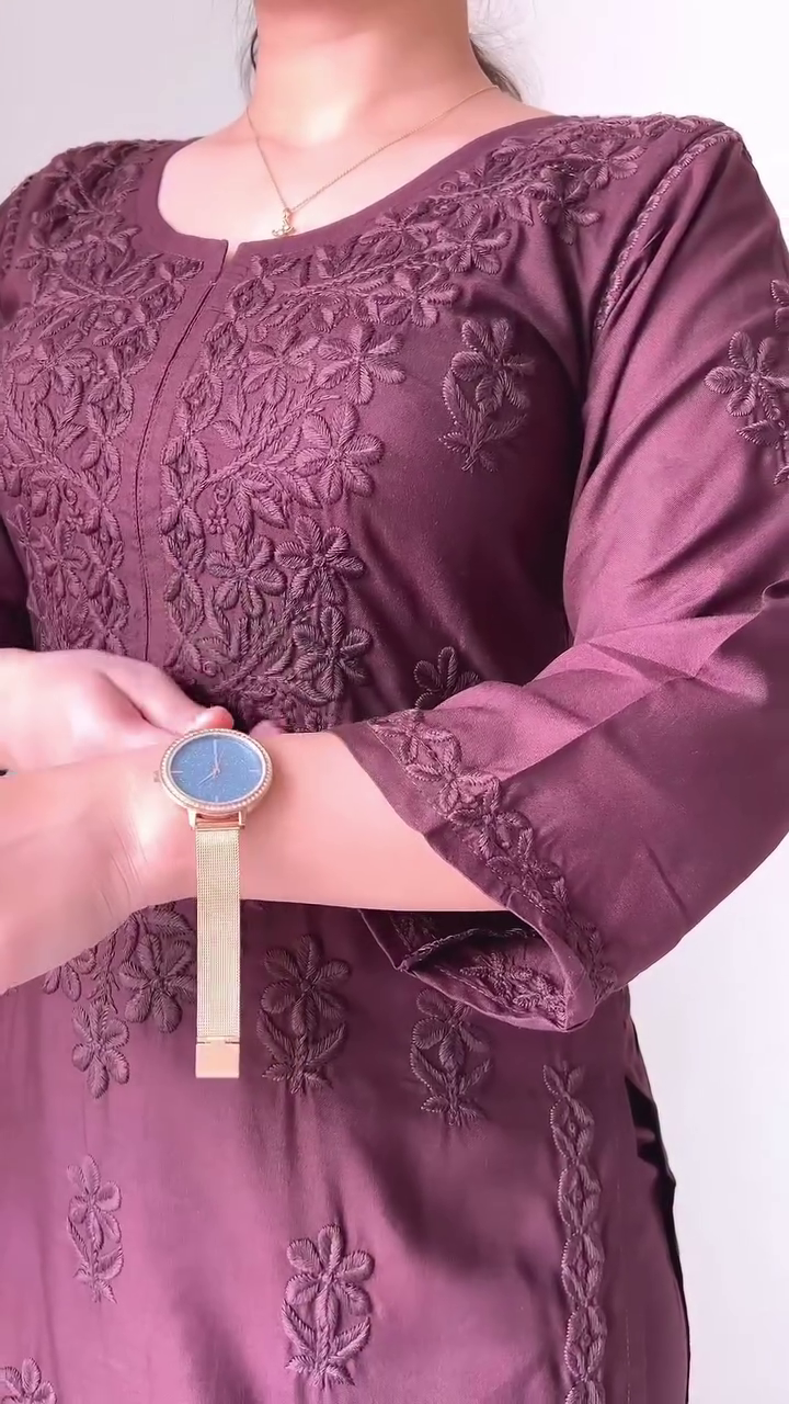 Royal Purple Embroidered Kurti Set – A Statement of Elegant Simplicity