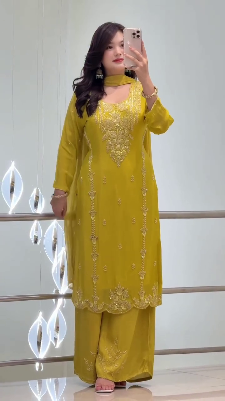 Mustard Yellow Embroidered Suit – Radiant Festive Elegance