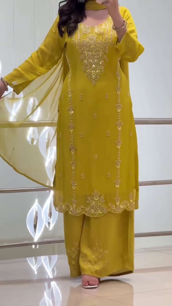 Mustard Yellow Embroidered Suit – Radiant Festive Elegance