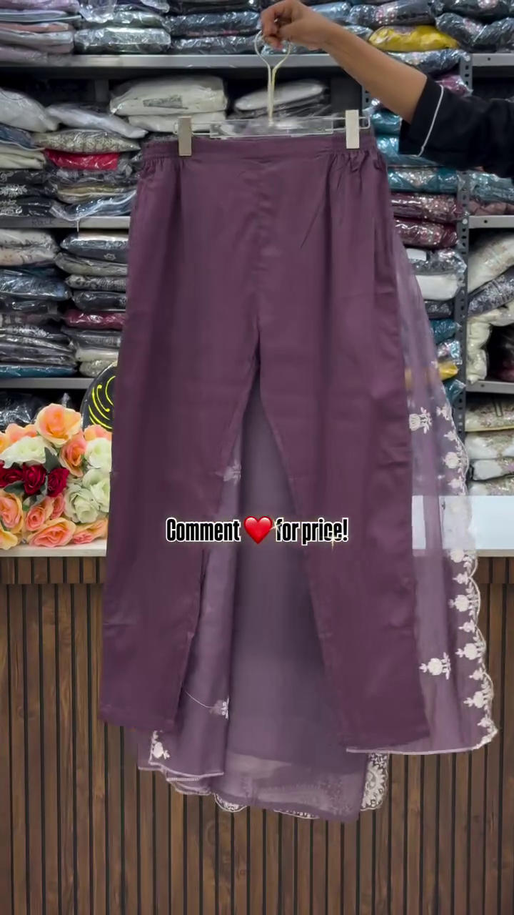 Elegant Mauve Palazzo Set with Sheer Embroidered Overlay