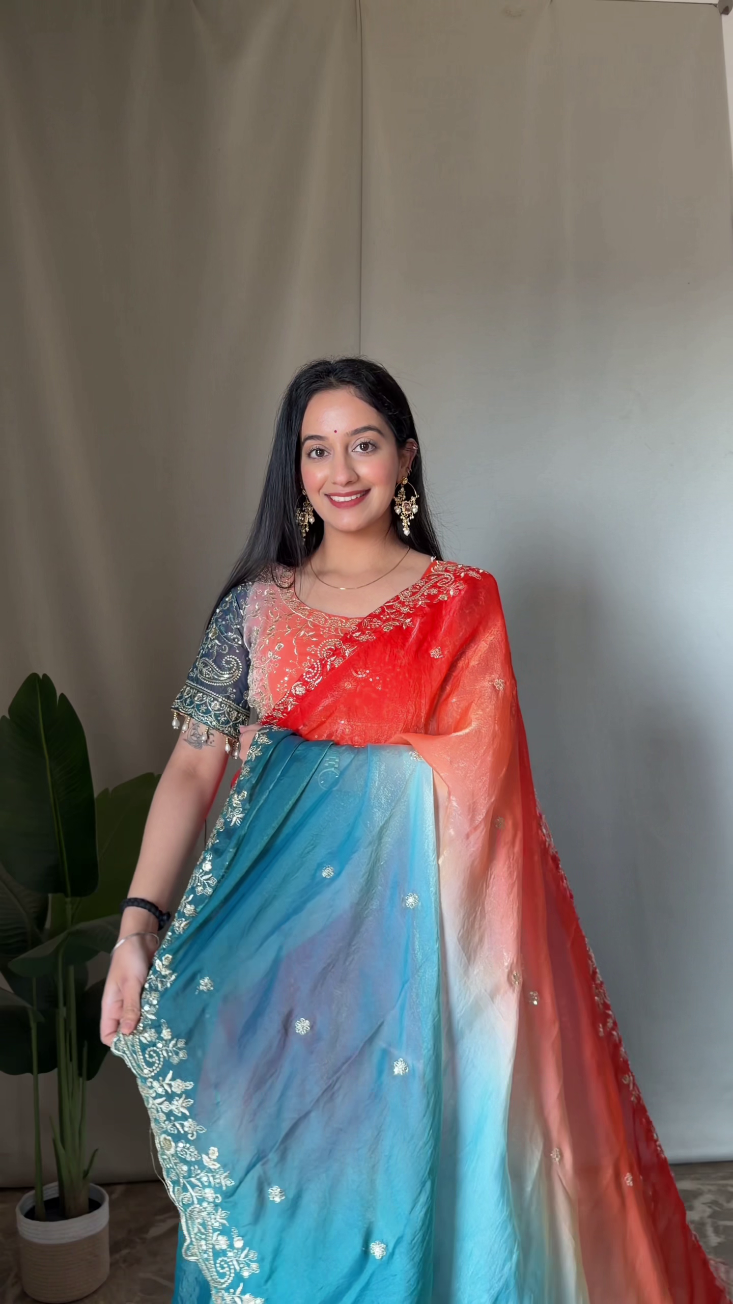 Vibrant Multicolor Ombre Saree with Intricate Embroidery