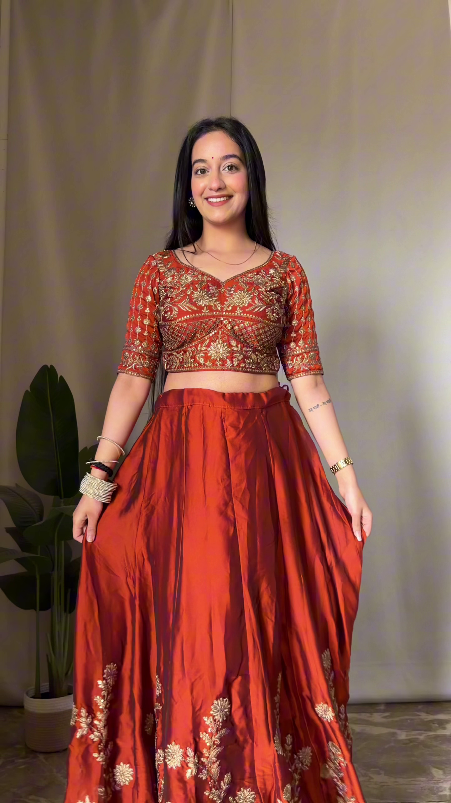 Regal Rust Embroidered Lehenga Set with Golden Detailing