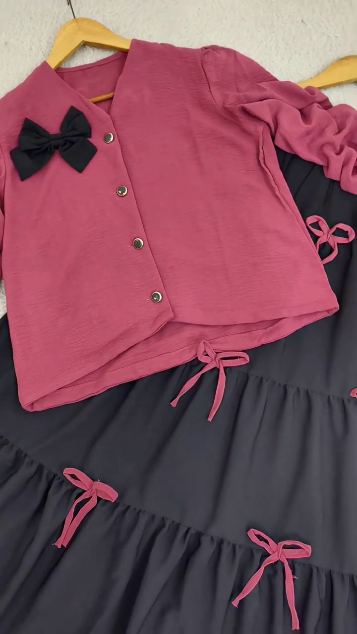 Playful Pink and Black Bow-Detail Co-Ord Set