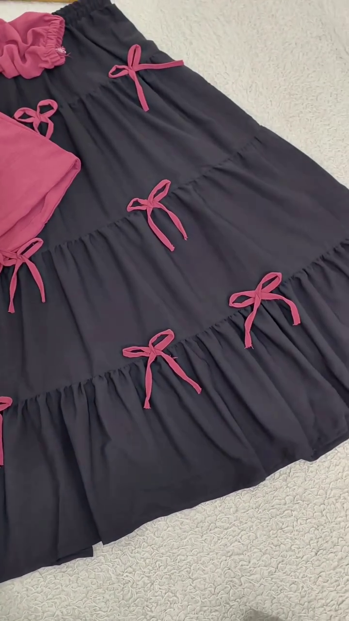 Playful Pink and Black Bow-Detail Co-Ord Set