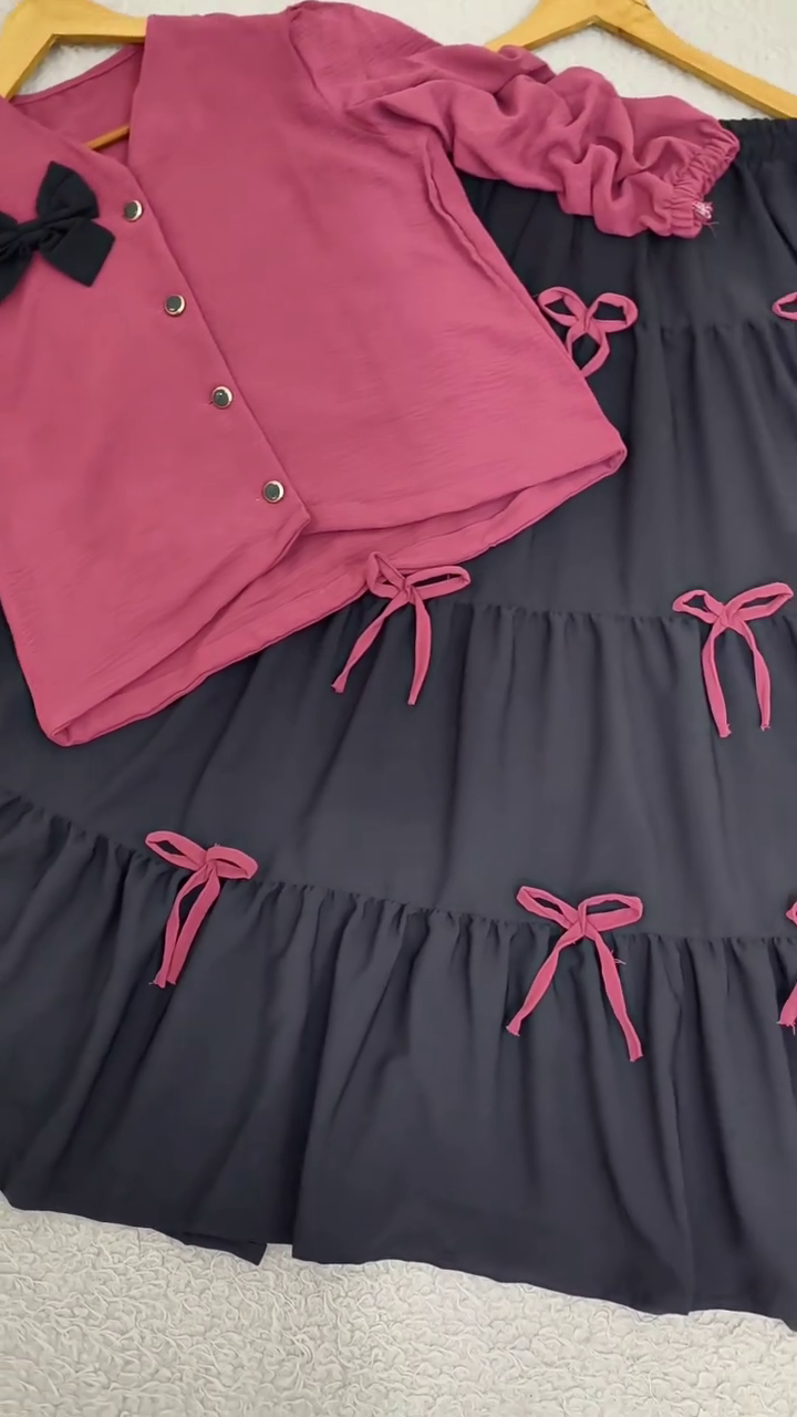 Playful Pink and Black Bow-Detail Co-Ord Set