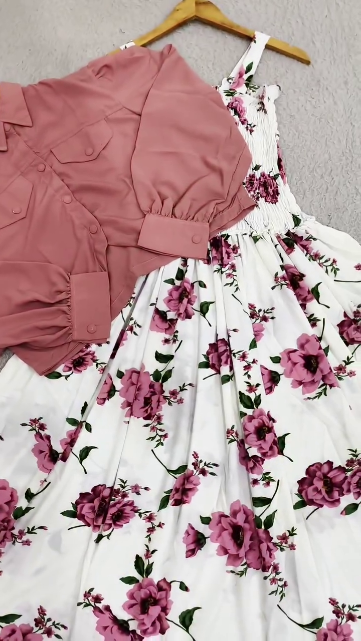 Elegant Dusty Pink Shirt with Floral Flare Skirt