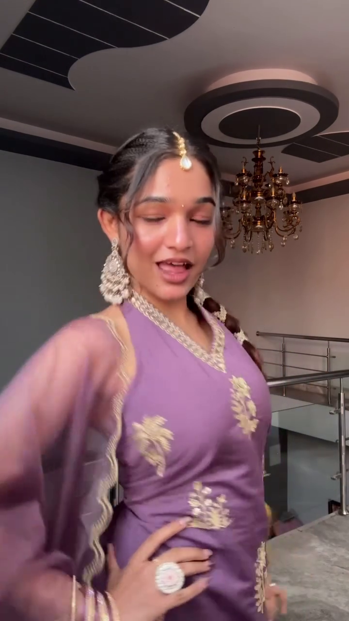 Graceful Lavender Anarkali with Golden Embellishments