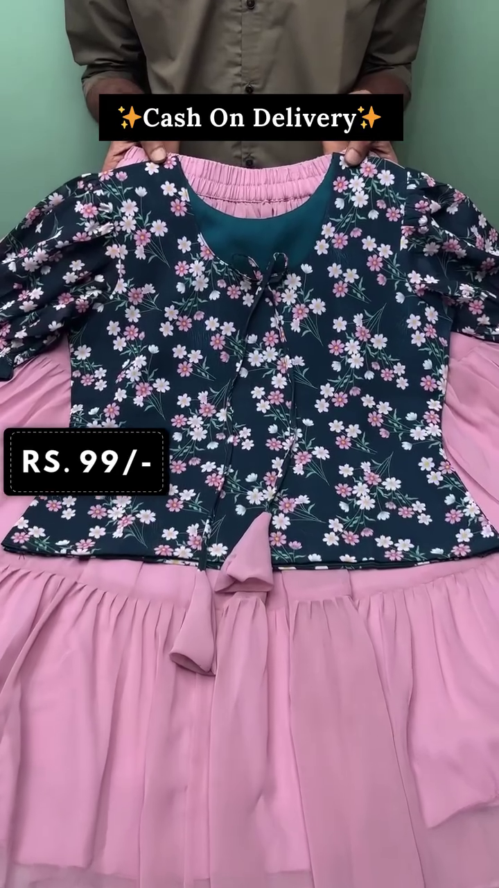 Flowy Pink Tiered Skirt – Feminine Charm at Rs. 99