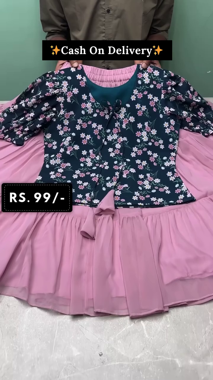 Flowy Pink Tiered Skirt – Feminine Charm at Rs. 99