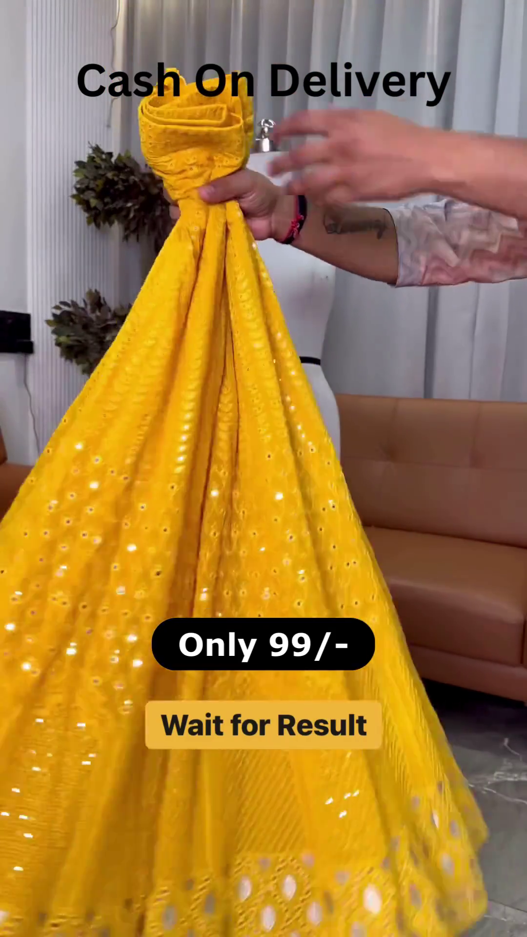 Bright Yellow Embroidered Fabric – Festive Glow at 99