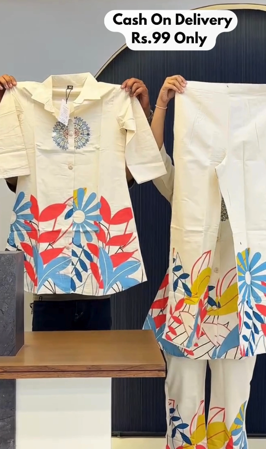 Elegant Printed Cotton Kurta Set – Minimal Style with Modern Floral Touch