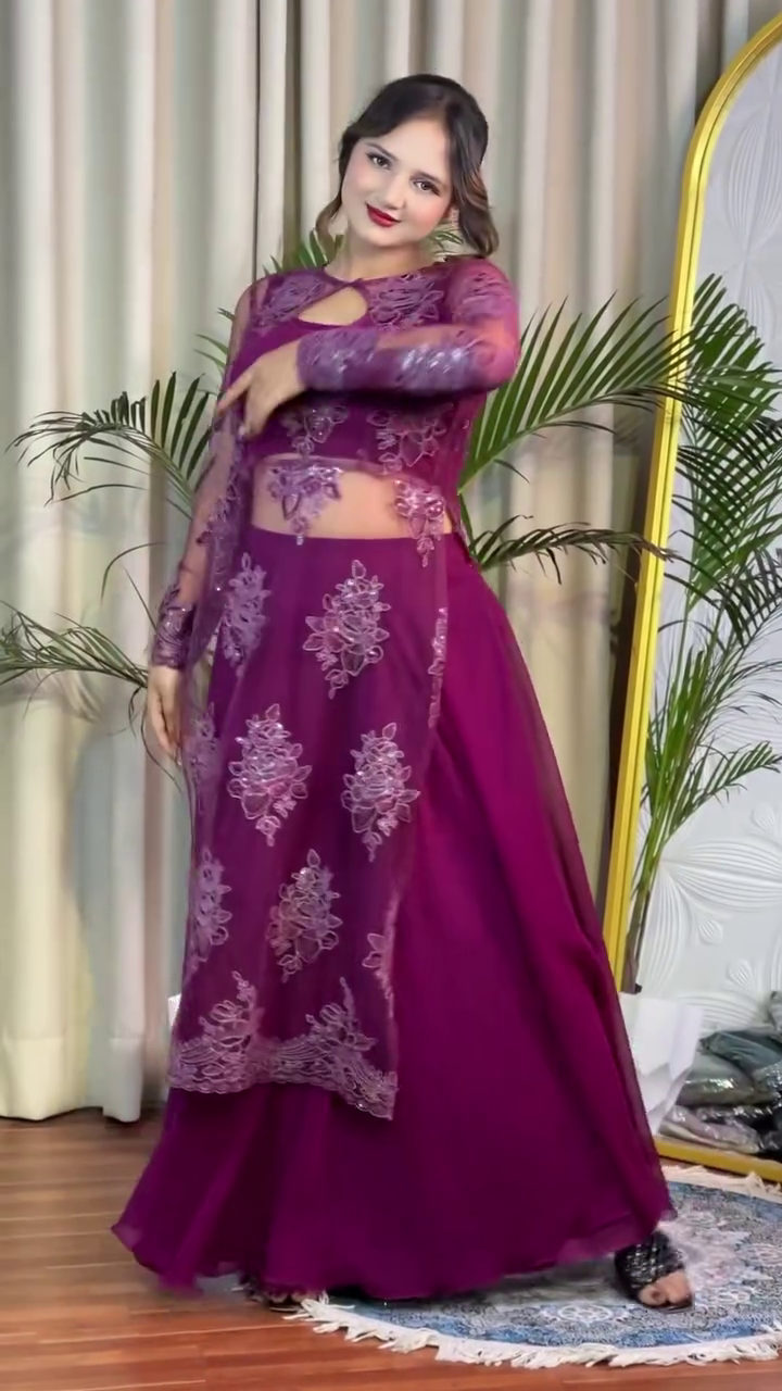 Magenta Embroidered Net Gown – Modern Glam with Ethnic Flair