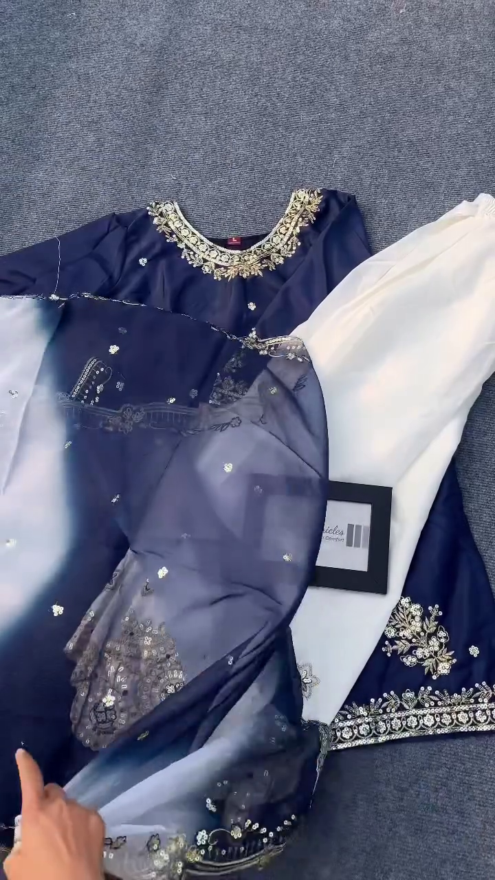 Elegant Navy Blue Embroidered Kurta Set with Dupatta