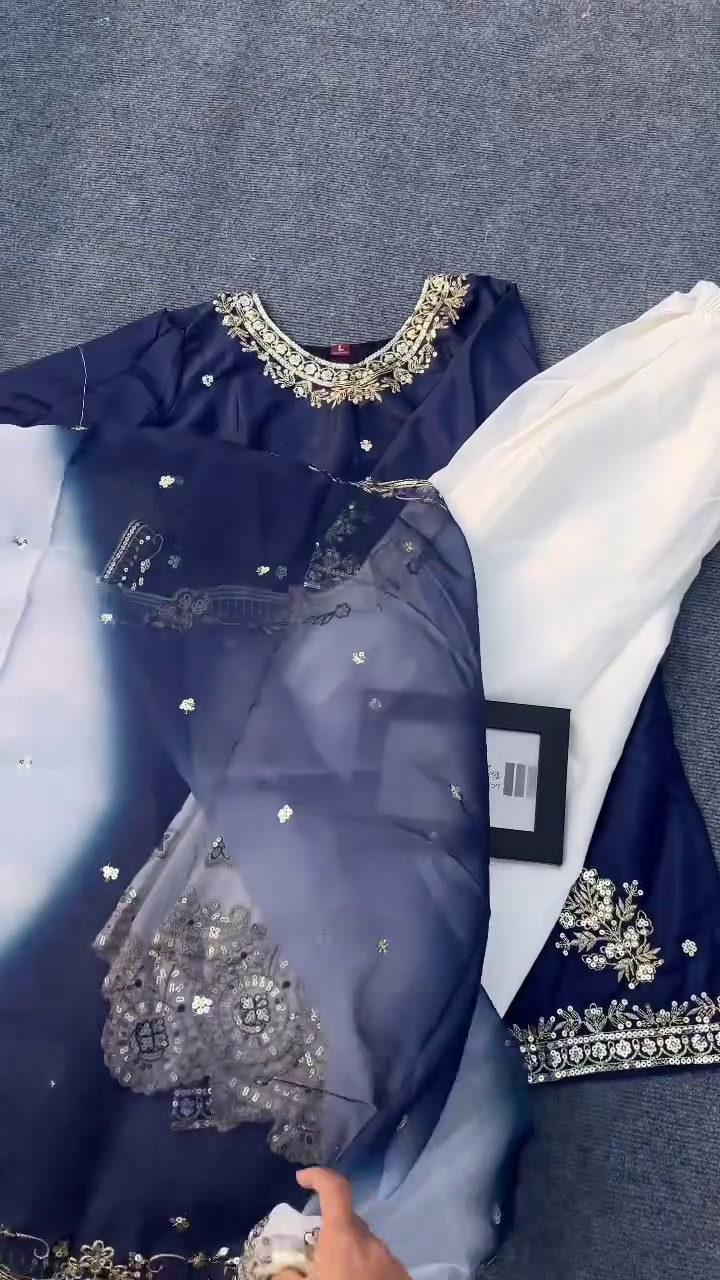 Elegant Navy Blue Embroidered Kurta Set with Dupatta