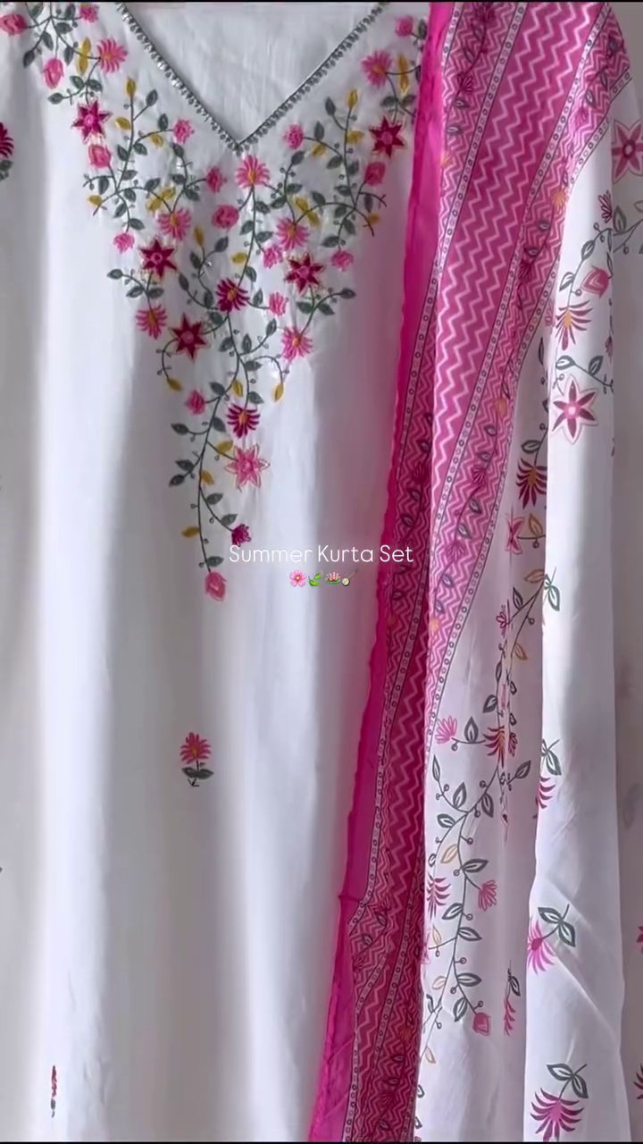 Graceful White & Pink Floral Summer Kurta Set