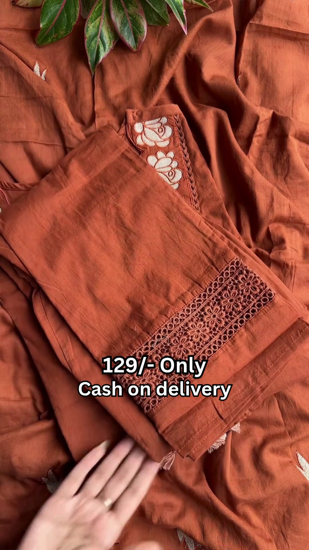 Classic Rust Cotton Kurta Set with Elegant Embroidery