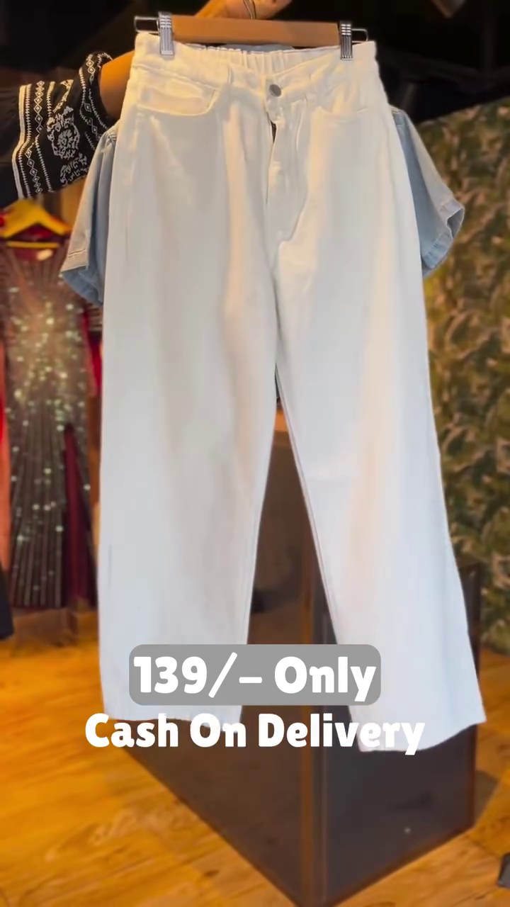 Stylish Denim Shirt with White Wide-Leg Pants Set