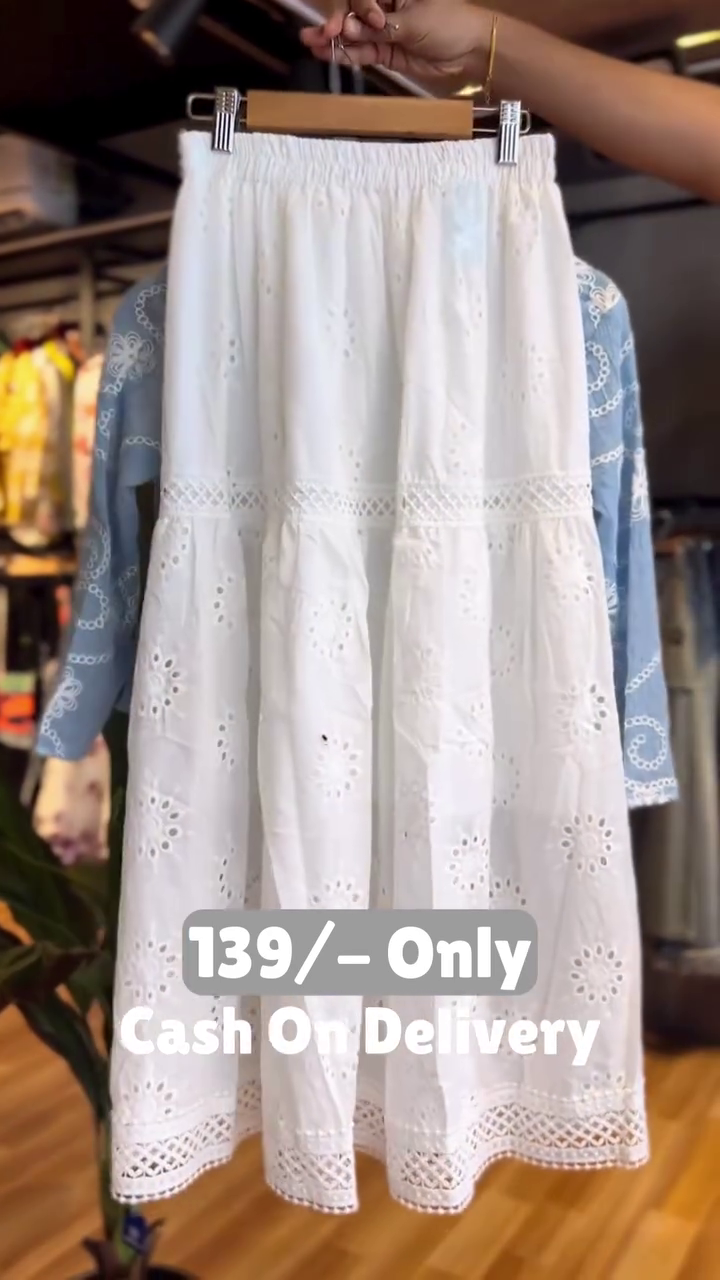 Elegant Blue Embroidered Top with White Lace Skirt