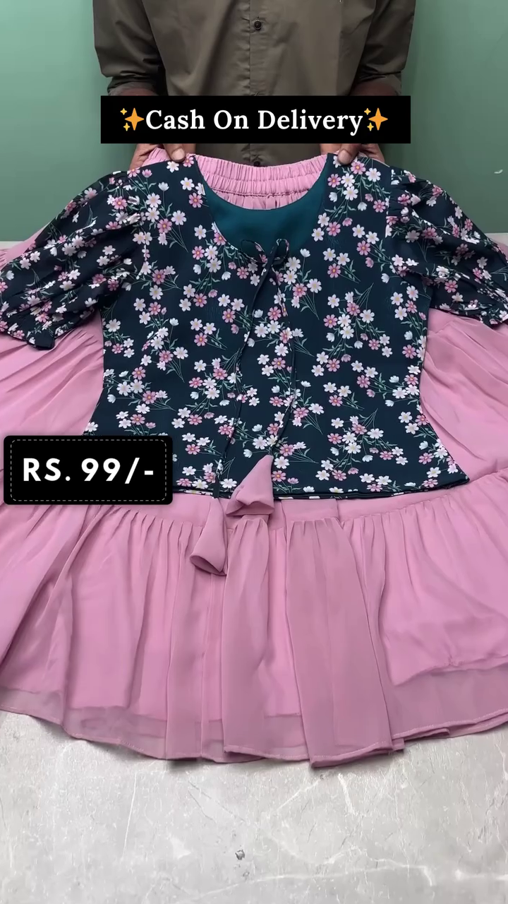 Cute Floral Top with Pink Skirt Set for Trendy Casual Fashion