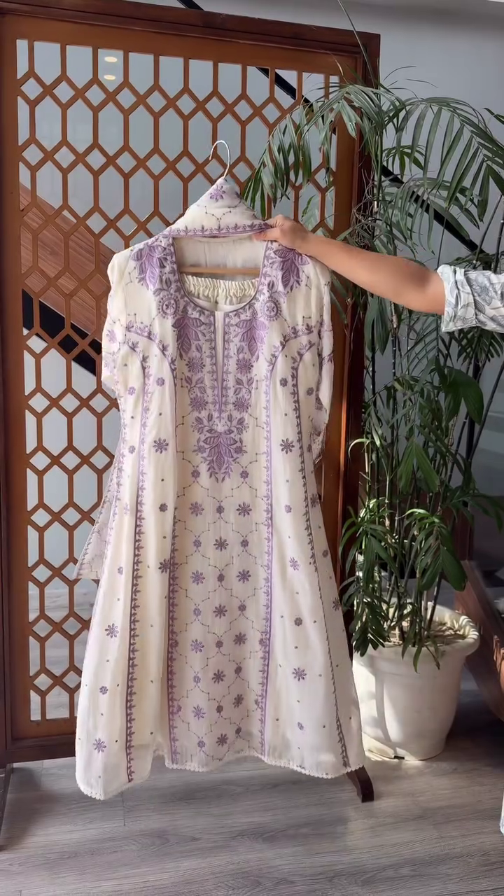 Cream Embroidered Kurti – Soft Traditional Charm