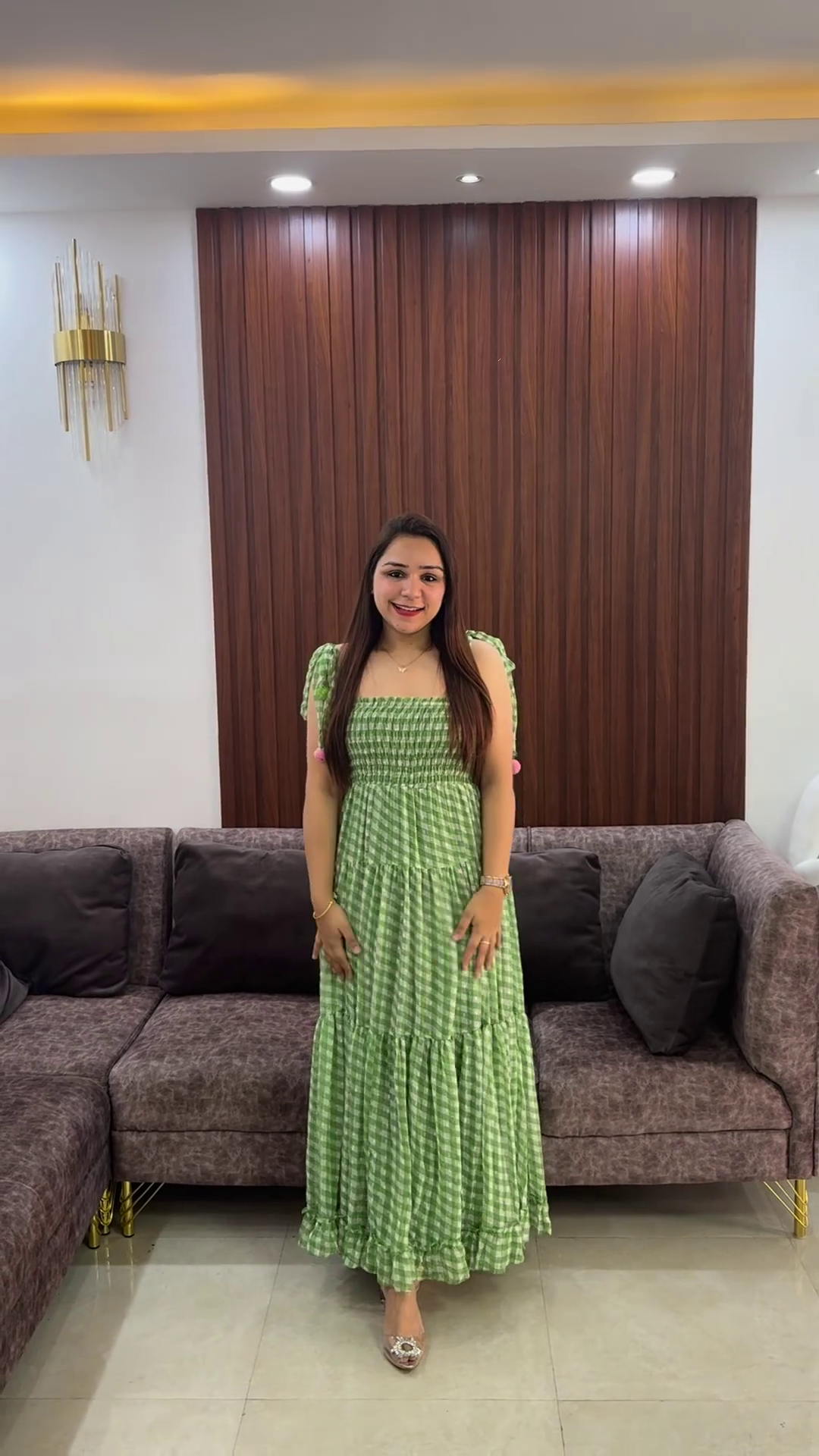 Green Gingham Maxi Dress – Fresh Summer Look