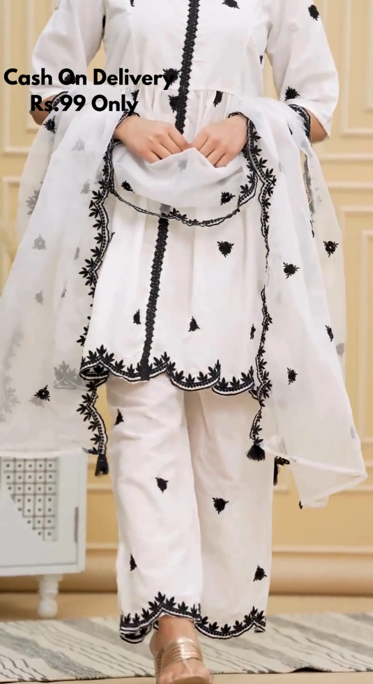 White & Black Embroidered Suit