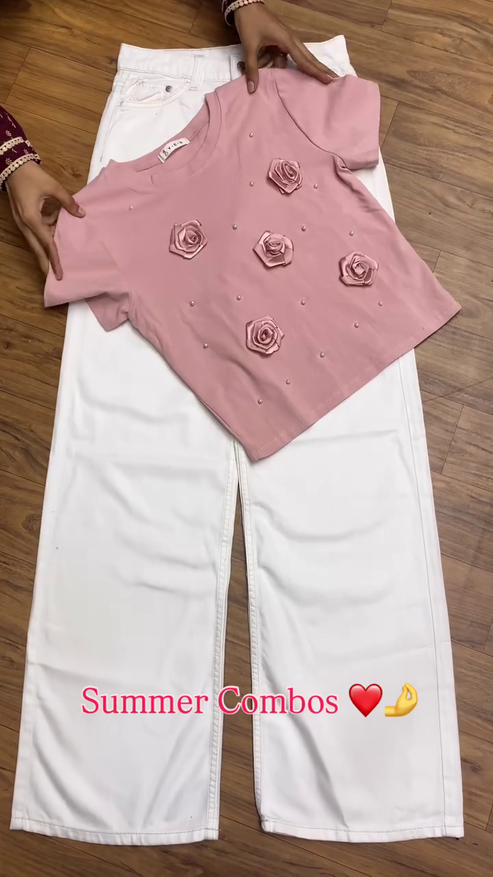 💖 Chic Summer Combo – Pink Top with Denim Elegance