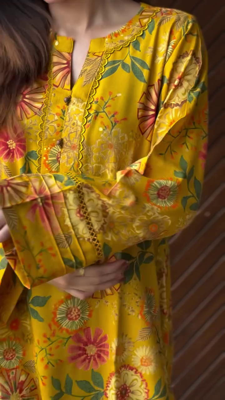 🌞 Bright Floral Yellow Kurta – Vibrant Summer Statement