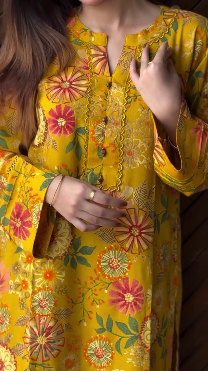 🌞 Bright Floral Yellow Kurta – Vibrant Summer Statement
