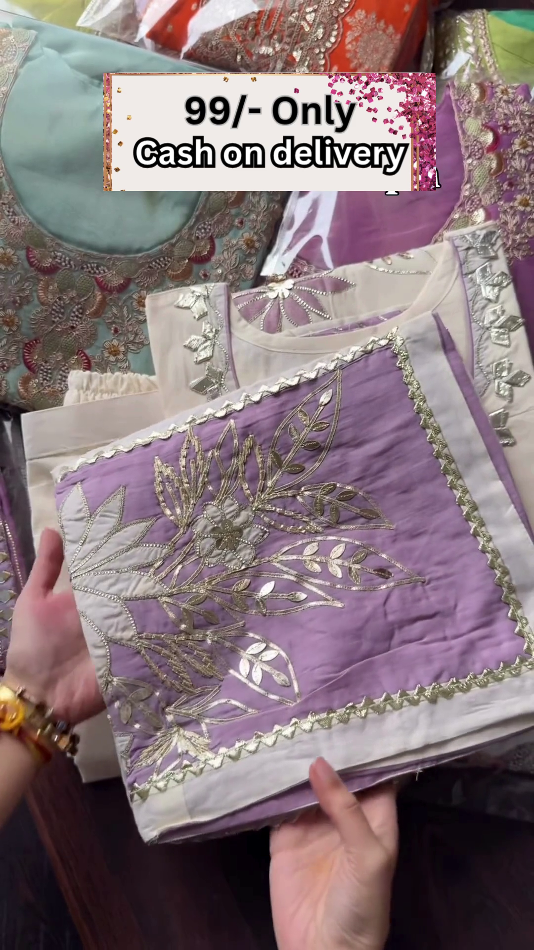 Lavender Embroidered Dress Material