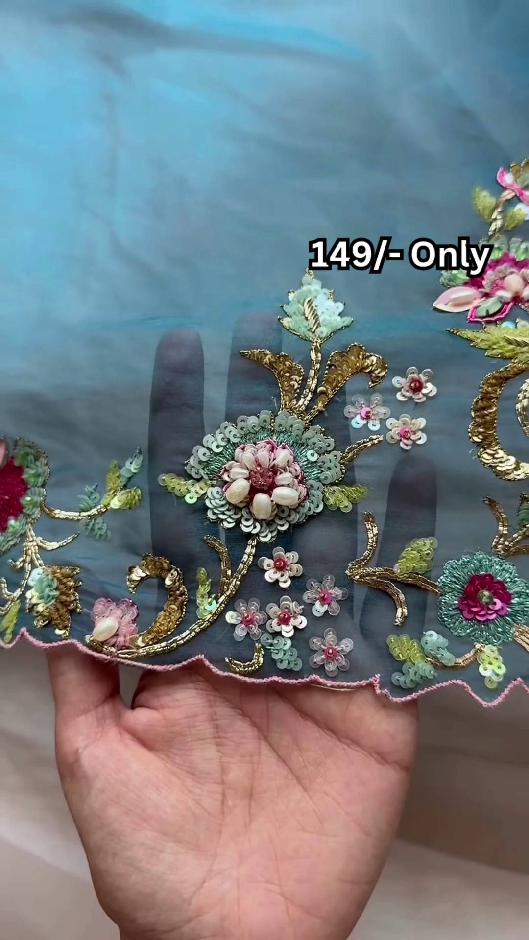 Luxury Blue Embroidered Fabric – Statement Designer Piece