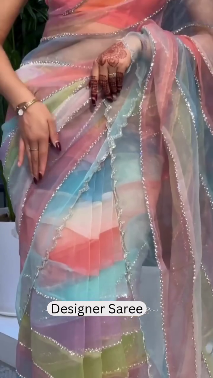 Pastel Rainbow Designer Saree – Modern Glam Look