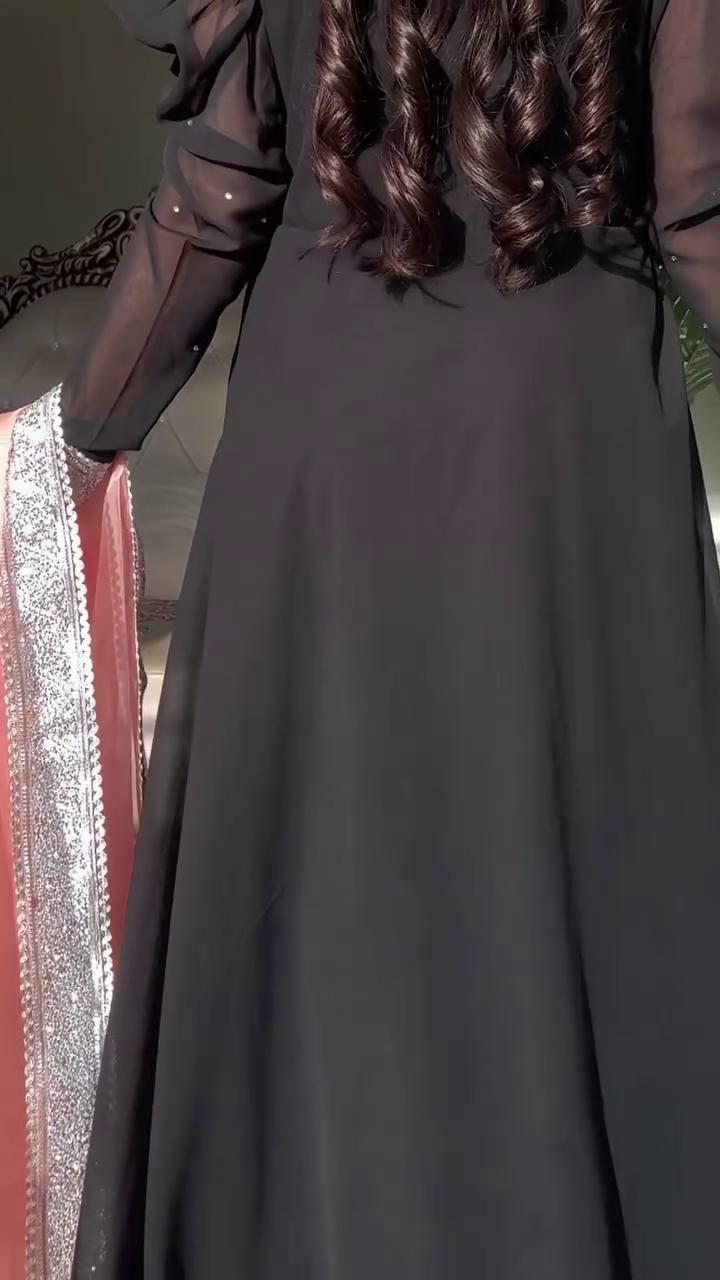 Elegant Black Anarkali with Soft Peach Dupatta – Classic Festive Look