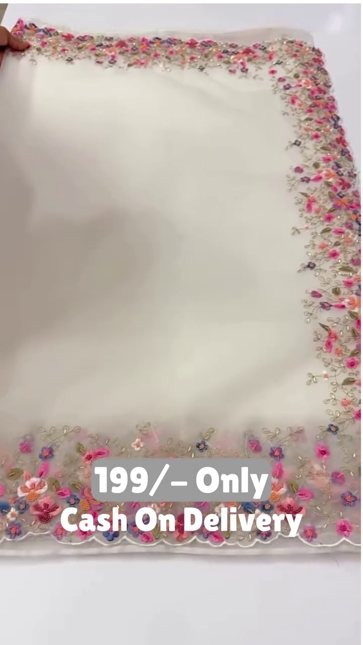 Elegant Floral Embroidered Net Saree – Premium