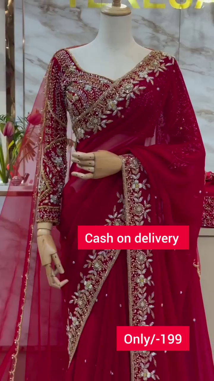 Designer Red Embroidered Saree – Bridal Glam