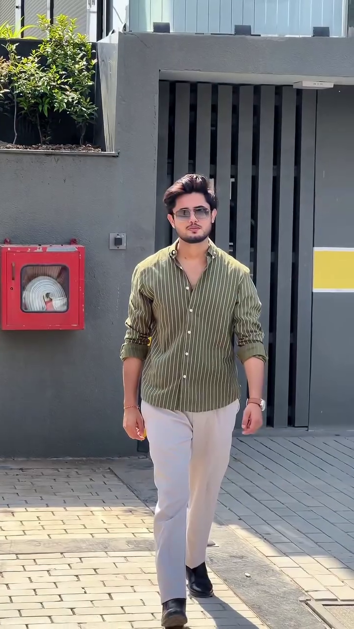 Olive Green Striped Shirt – Smart, Stylish & Everyday Ready