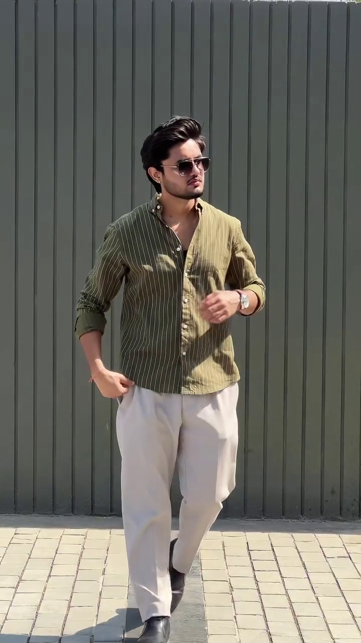 Olive Green Striped Shirt – Smart, Stylish & Everyday Ready