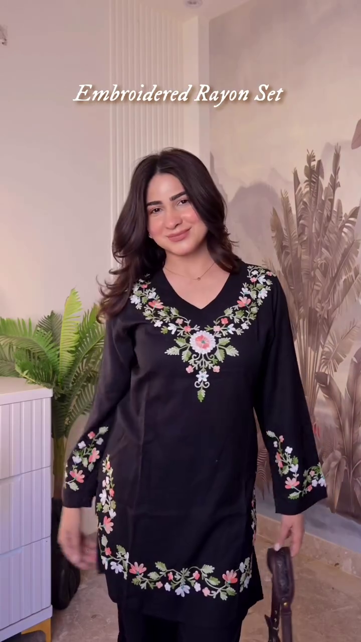 Elegant Black Embroidered Rayon Set – Timeless Grace with Modern Comfort