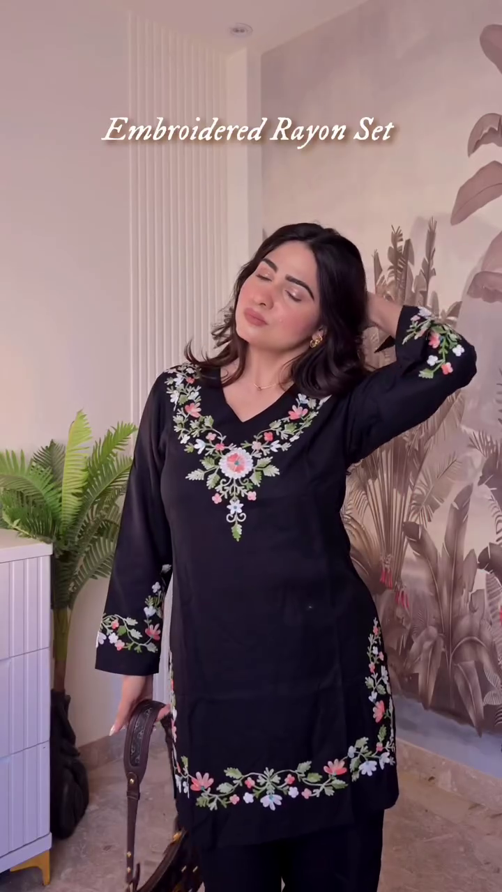 Elegant Black Embroidered Rayon Set – Timeless Grace with Modern Comfort